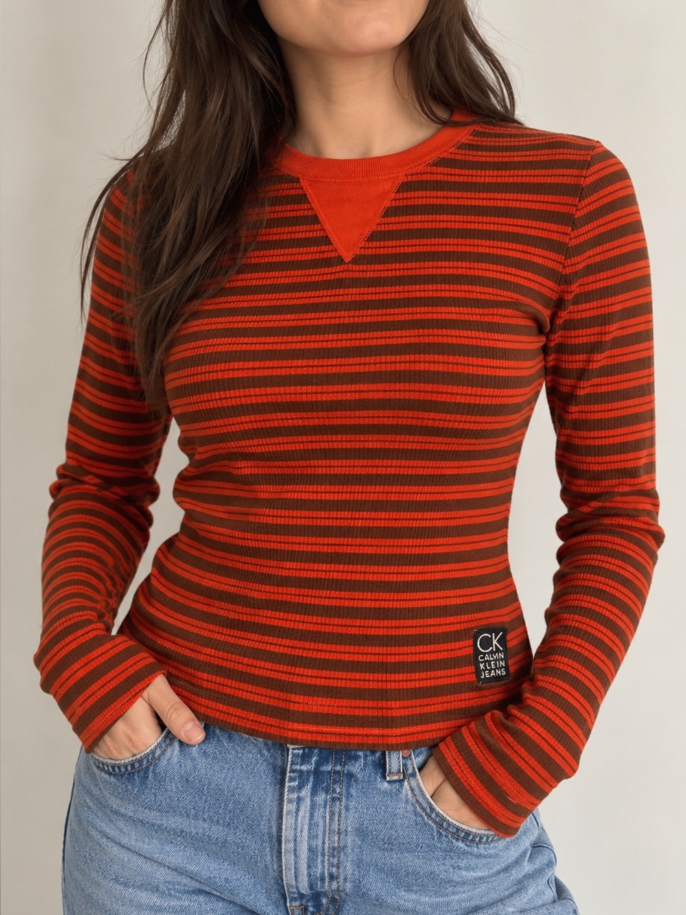 Vintage 90s Calvin Klein Jeans Made USA Striped Long Sleeve Top